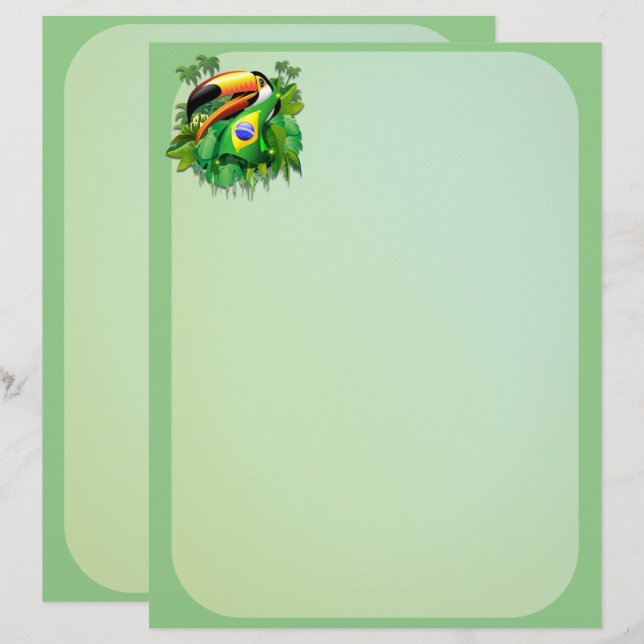 Toco Toucan with Brazil Flag  Letterhead (Front/Back)