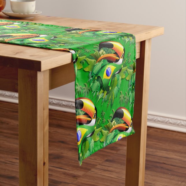 Toco Toucan with Brazil Flag  Short Table Runner (In Situ)