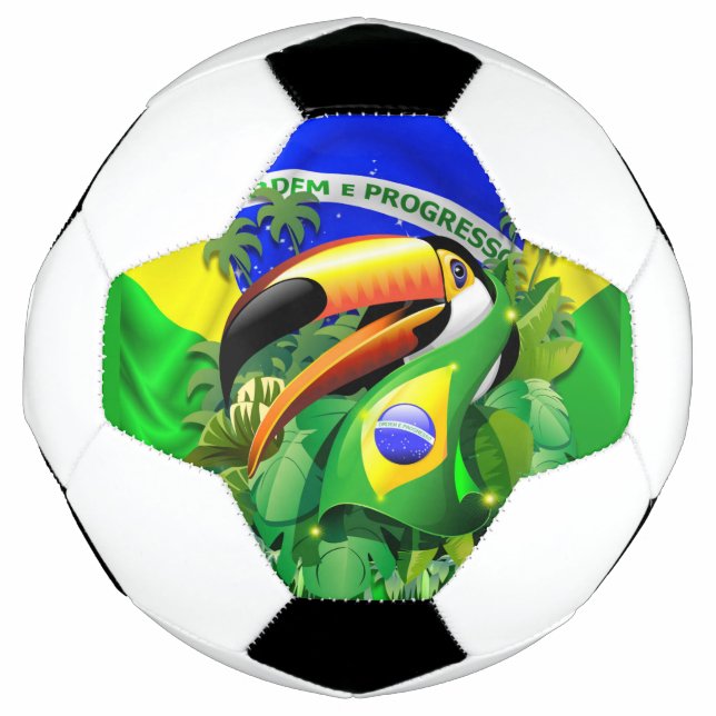 Toco Toucan with Brazil Flag  Soccer Ball (Front)
