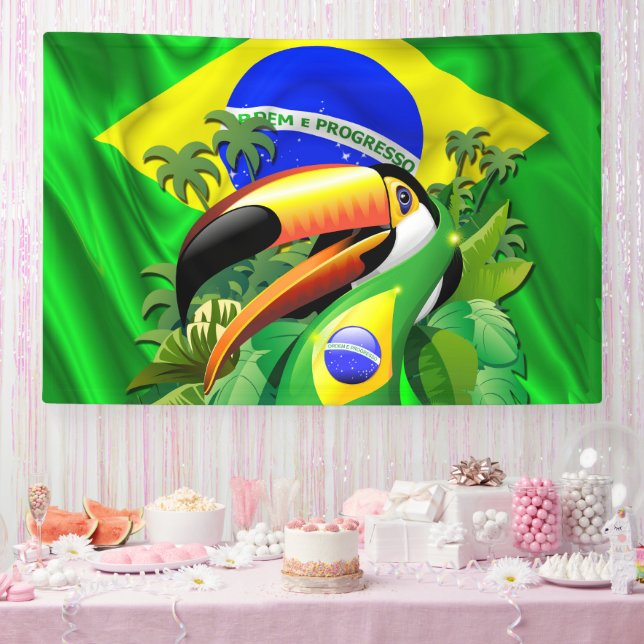 Toco Toucan with Brazil Flag Tie Banner (Party)