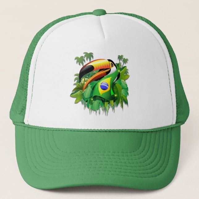 Toco Toucan with Brazil Flag  Trucker Hat (Front)