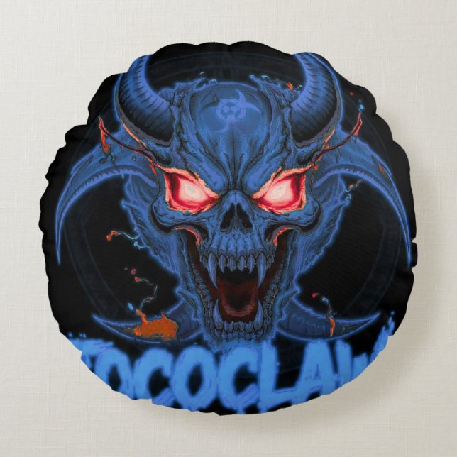 TOCOCLAWS Biohazard Skeleton: Radioactive Gas Mask Round Pillow (Front)