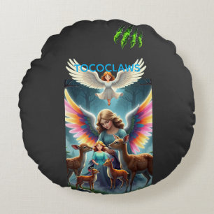 TOCOCLAWS Guardian Angels & Woodland Deer Fantasy Round Pillow