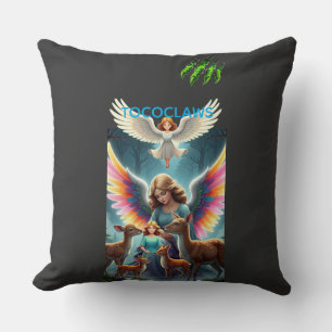 TOCOCLAWS Guardian Angels & Woodland Deer Fantasy Throw Pillow