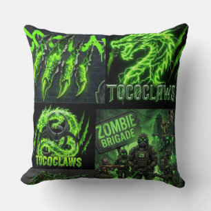 TOCOCLAWS Neon Green Electric Dragon - Million Gre Throw Pillow