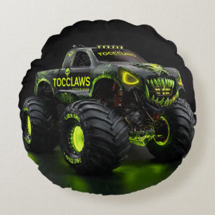 TOCOCLAWS Swamp Beast: Toxic Skull Monster Truck Round Pillow