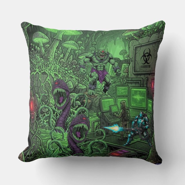 TOCOCLAWS Toxic Cavern Lab - Biohazard Monster Bat Throw Pillow (Front)