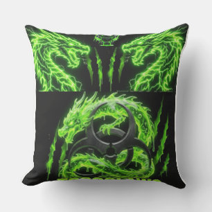 TOCOCLAWS Twin Neon Green Lightning Dragons Outdoor Pillow