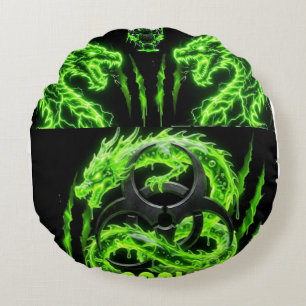 TOCOCLAWS Twin Neon Green Lightning Dragons Round Pillow