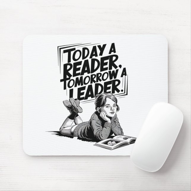 Today a Reader - Book Reading Girl - Bookworm Girl Mouse Pad (With Mouse)