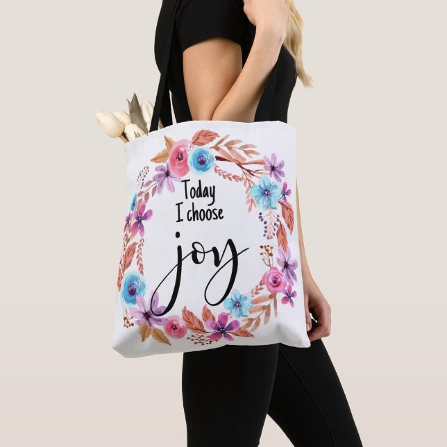 Today I choose Joy Inspirational Quote Pink Floral Tote Bag (Close Up)