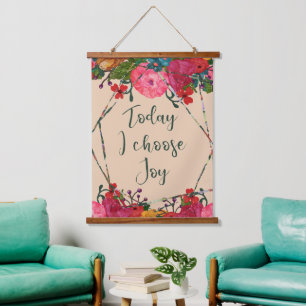 Today I Choose Joy Watercolor Flowers Hanging Tapestry