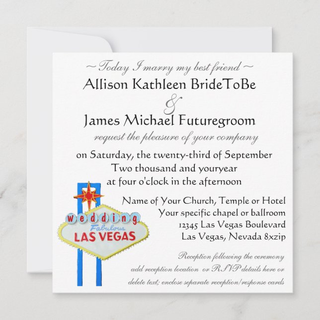 Today I Marry My Best Friend in Las Vegas Invitation (Front)