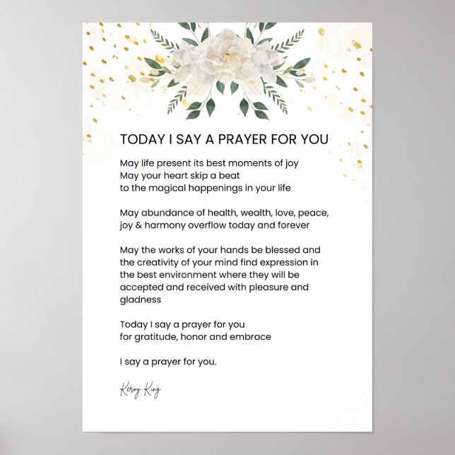 Today I Say A Prayer For You - Hope Peace Poem Poster (Front)