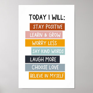 Today I Will Motivational Posters, Kids Positive Poster