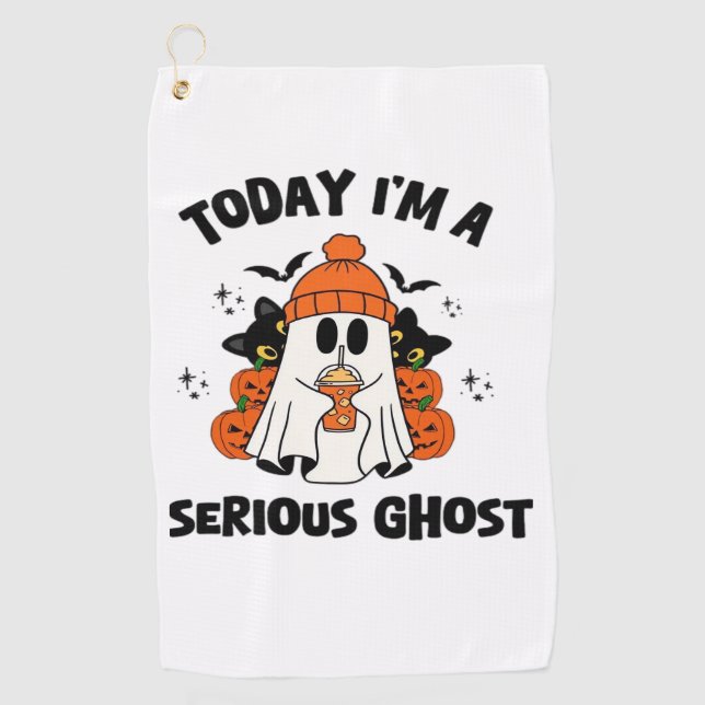 TODAY I'M A SERIOUS GHOST COFFEE PUMPKIN HALLOWEEN GOLF TOWEL (Front)