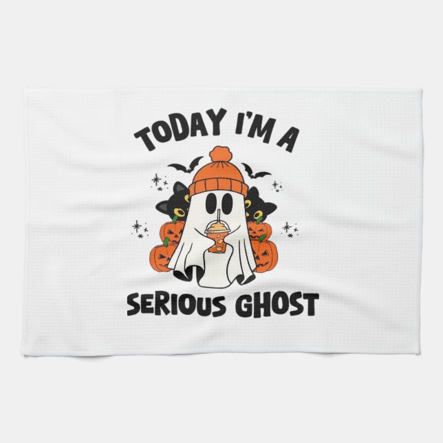 TODAY I'M A SERIOUS GHOST COFFEE PUMPKIN HALLOWEEN KITCHEN TOWEL (Horizontal)