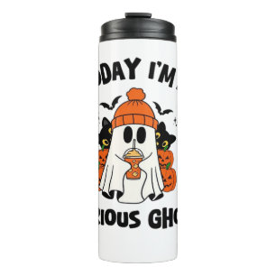 TODAY I'M A SERIOUS GHOST COFFEE PUMPKIN HALLOWEEN THERMAL TUMBLER