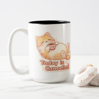 Today is Cancelled Lazy Cute Cat Coffee Mu Two-Tone Coffee Mug