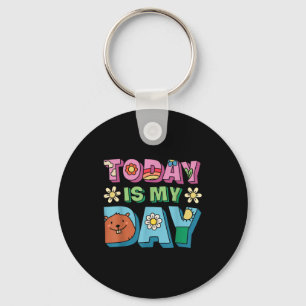 Today Is Groundhog Day Funny Women Retro 60s Daisy Keychain