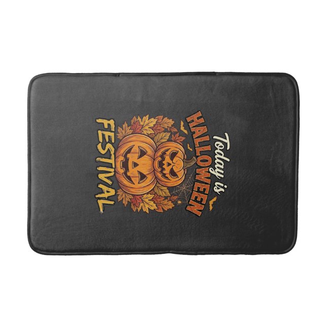Today Is Halloween Festival Stacked Pumpkins Spide Bath Mat (Front)