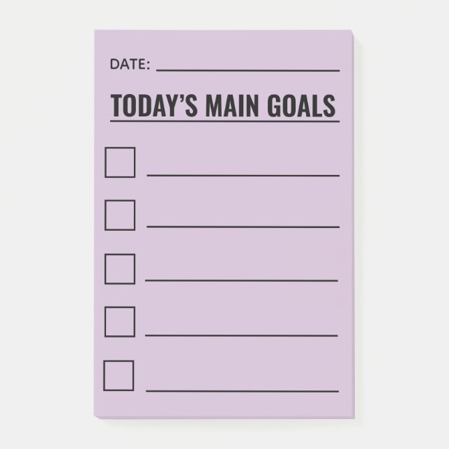 Today’s Main Goal Checklist Purple Lavender Post-it Notes (Front)