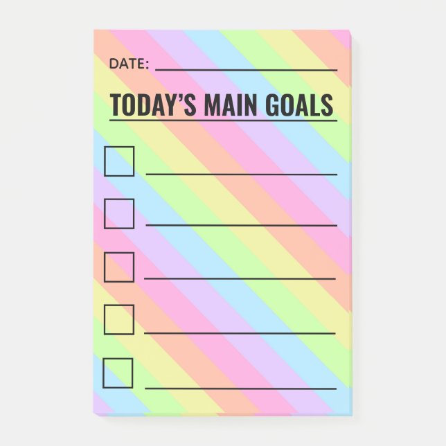 Today’s Main Goal Checklist Rainbow Stripe Post-it Notes (Front)