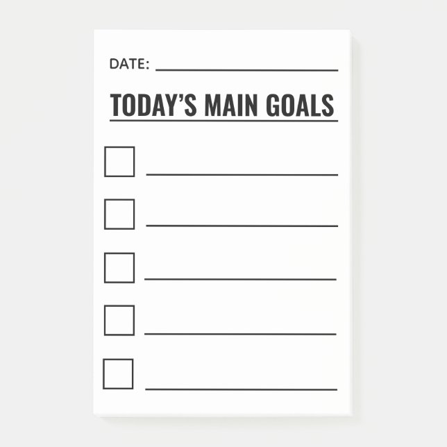 Today’s Main Goal Checklist White Post-it Notes (Front)