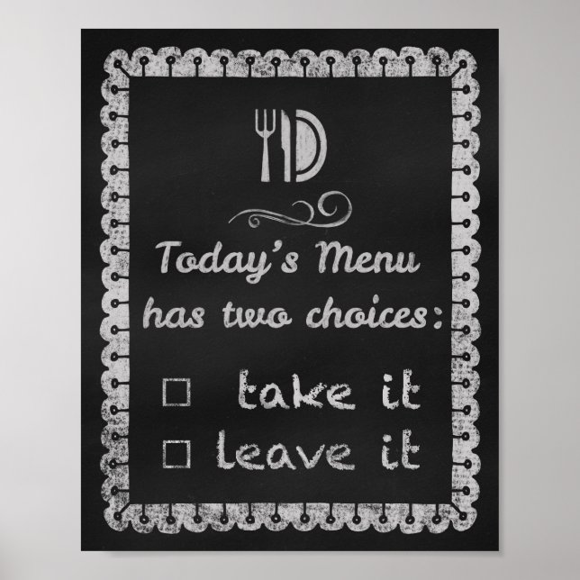 Today's Menu kitchen chalkboard art prints chalk (Front)