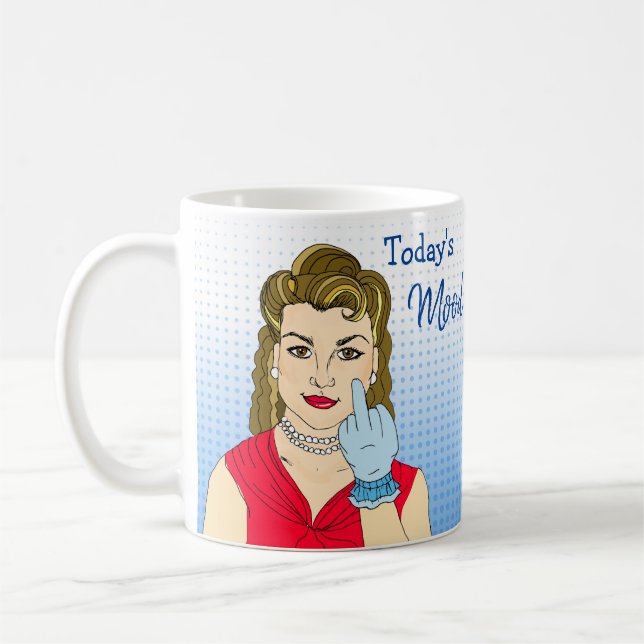 Today's Mood, Retro Lady Flipping the Bird   Coffee Mug (Left)