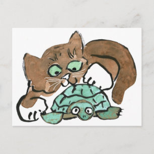 Todd the Brown Kitten Finds a Turtle Postcard