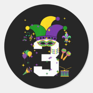 Toddler 3rd Birthday Mardi Gras Themed 3 Year Old  Classic Round Sticker