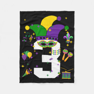 Toddler 3rd Birthday Mardi Gras Themed 3 Year Old Fleece Blanket