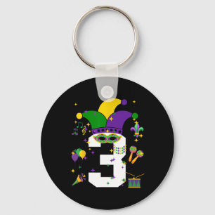 Toddler 3rd Birthday Mardi Gras Themed 3 Year Old Keychain