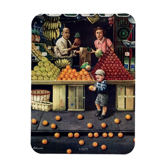 Toddler and Oranges Magnet (Vertical)