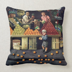 Toddler and Oranges Throw Pillow