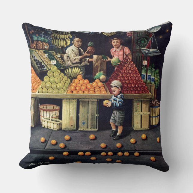 Toddler and Oranges Throw Pillow (Front)