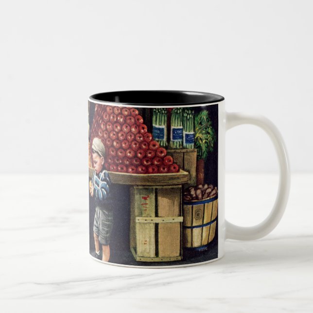 Toddler and Oranges Two-Tone Coffee Mug (Right)