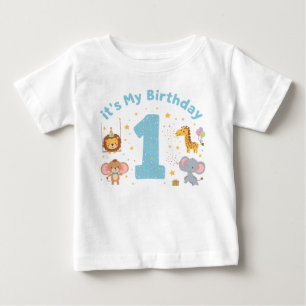 Toddler Boy 1st Birthday Tee Cartoon Animal Party