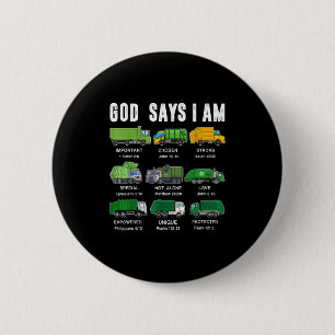Toddler Boy God Says I Am Garbage Truck Jesus Brot 2 Inch Round Button