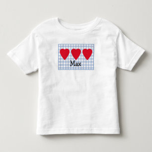 Toddler Boys Valentine Heart with Blue Plaid T-shirt
