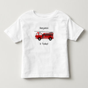 Toddler Fire Truck T-Shirt with Name & "6 Today!"