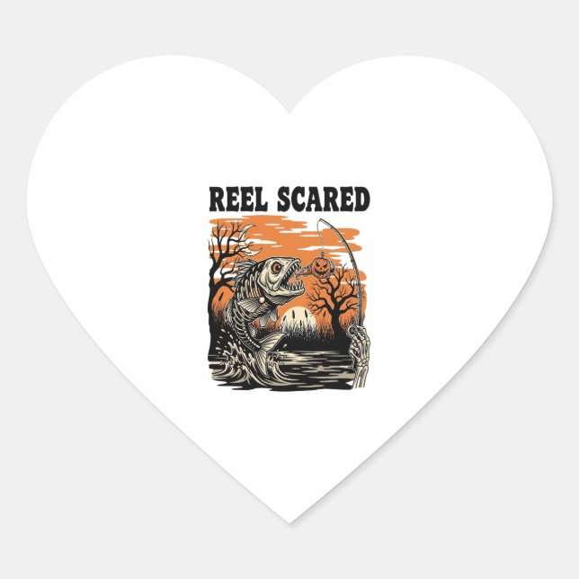 Toddler Fishing Halloween Heart Sticker (Front)