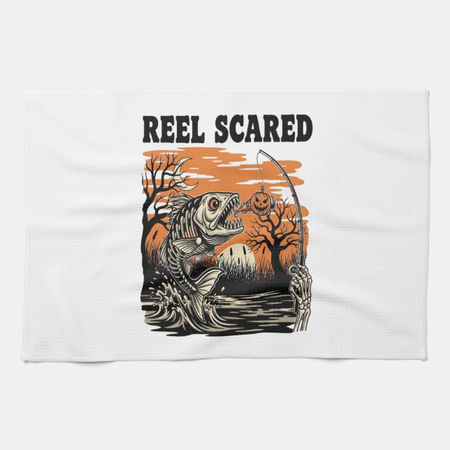 Toddler Fishing Halloween Kitchen Towel (Horizontal)