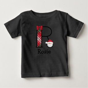 Toddler Girl Santa Christmas 3/4 length monogram R Baby T-Shirt