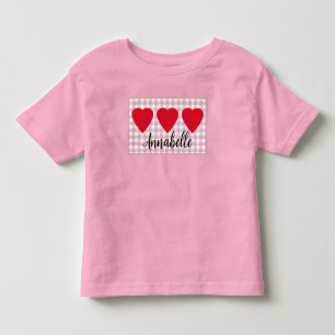 Toddler Girls Valentine Heart Trio with Pink Plaid T-shirt