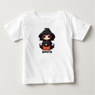 Toddler Halloween. Witch & Cats. Editable Name Baby T-Shirt