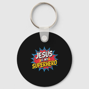 Toddler Jesus Is My Superhero Christian God Son Br Keychain
