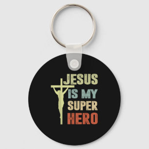 Toddler Jesus Is My Superhero Christian God Son Br Keychain