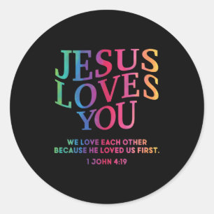 Toddler Jesus Loves You White Christian God Son Si Classic Round Sticker